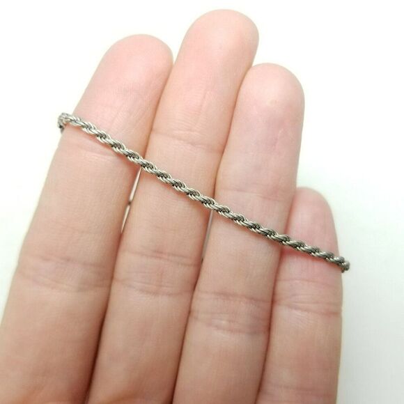 Vintage Sterling Silver Rope Chain Bracelet, Skinny Stacking Estate - Picture 1 of 5